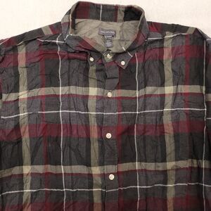 Van Heusen Madras Flannel Long Sleeve Button Up Shirt Mens Size XL Gray